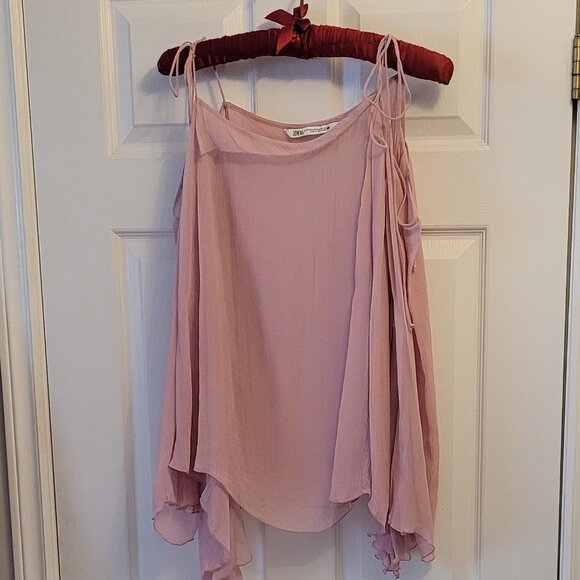 ZARA Pink Semi-Sheer Boho Flowy Blouse NWOT - Picture 6 of 8